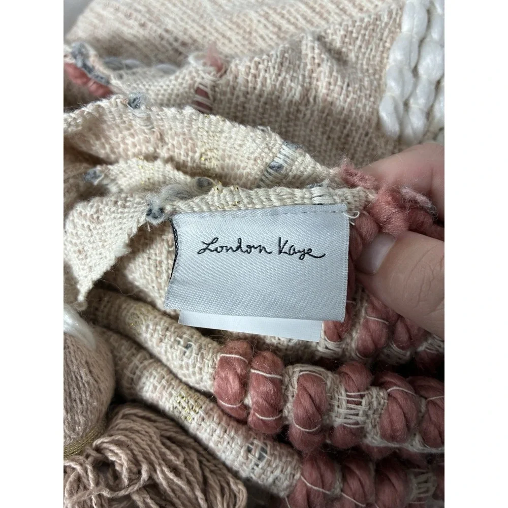 London Kaye Throw Multicolor Striped Embroidered Fringe Blanket Tassels 60x50